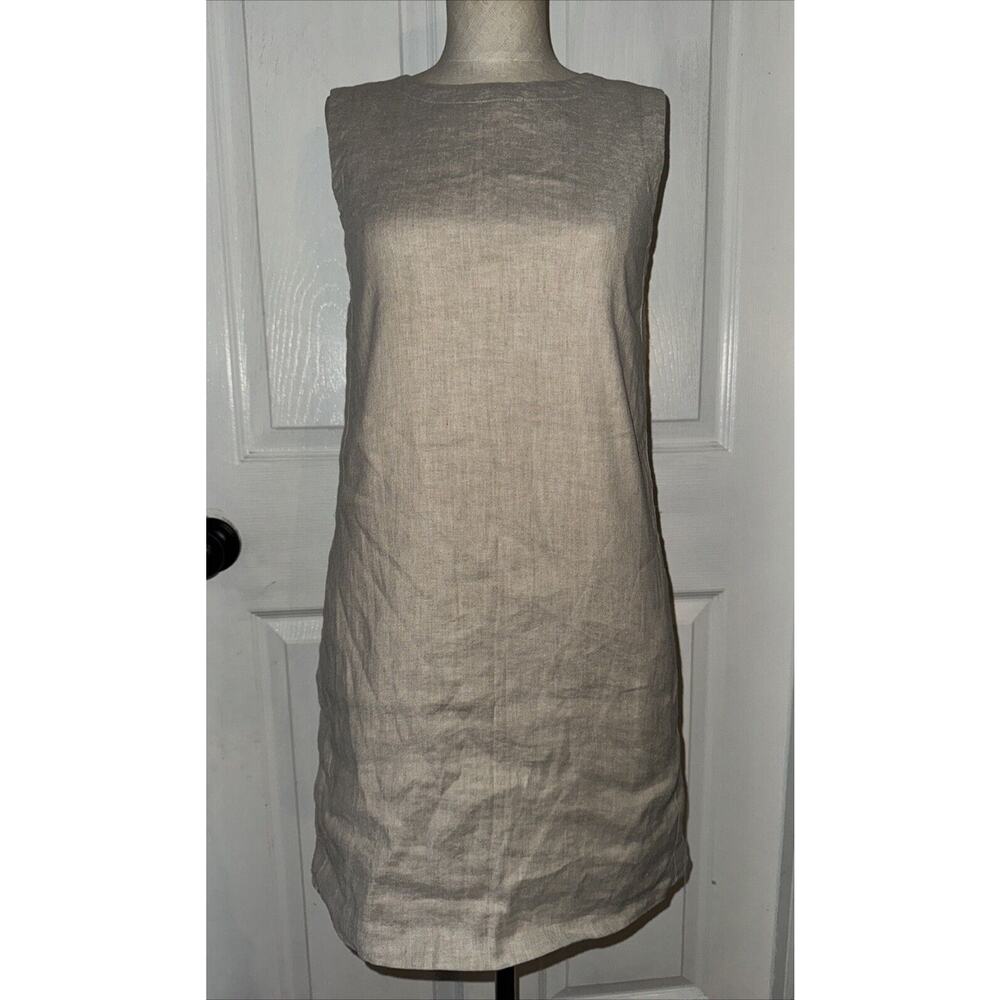 Theory Didianne Tierra Wash Linen Blend Sleeveless Shift Dress Size 0 Beige Tan